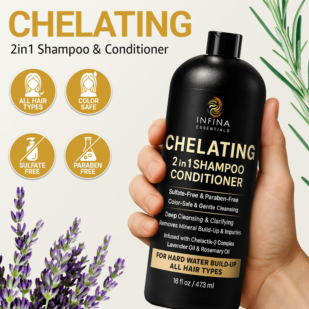 Infina Essentials bottle features rosemary and lavender oils for scalp soothing