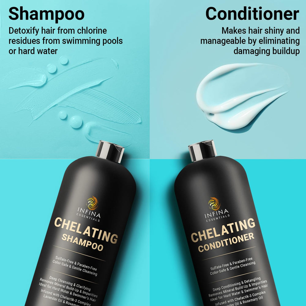 INFINA ESSENTIALS Swimmers hair care scene showing chlorine-friendly formula