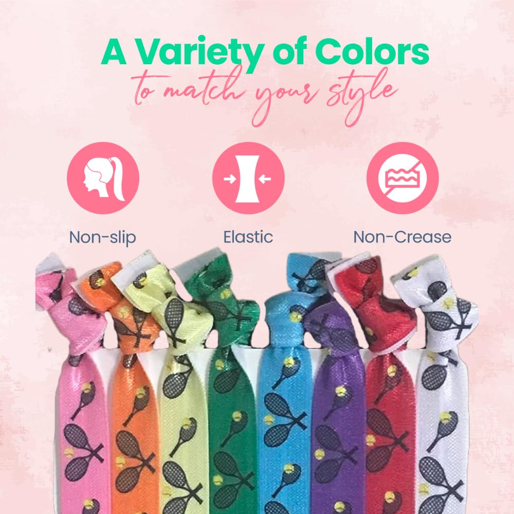 Infinity Collection SportyBella hair ties detail with tennis-racket motif for chic sportswear