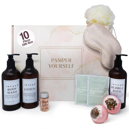 Infusé eye mask shown with spa gift box for relaxing evenings and restful sleep