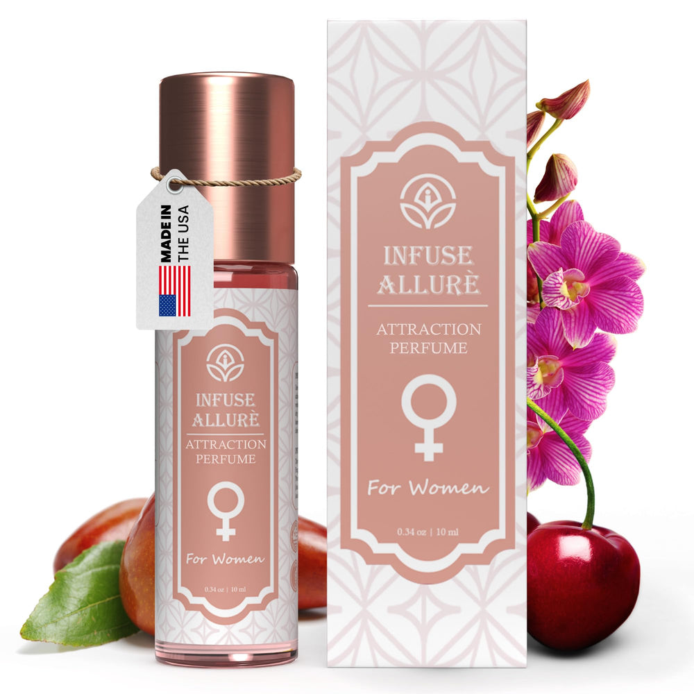 Infuse Allurè bottle top view highlighting premium pheromone perfume