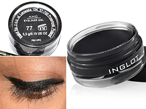 Inglot AMC Eyeliner Gel 77 and Brush 30T bundle creates long-wearing, crease-resistant eye looks.