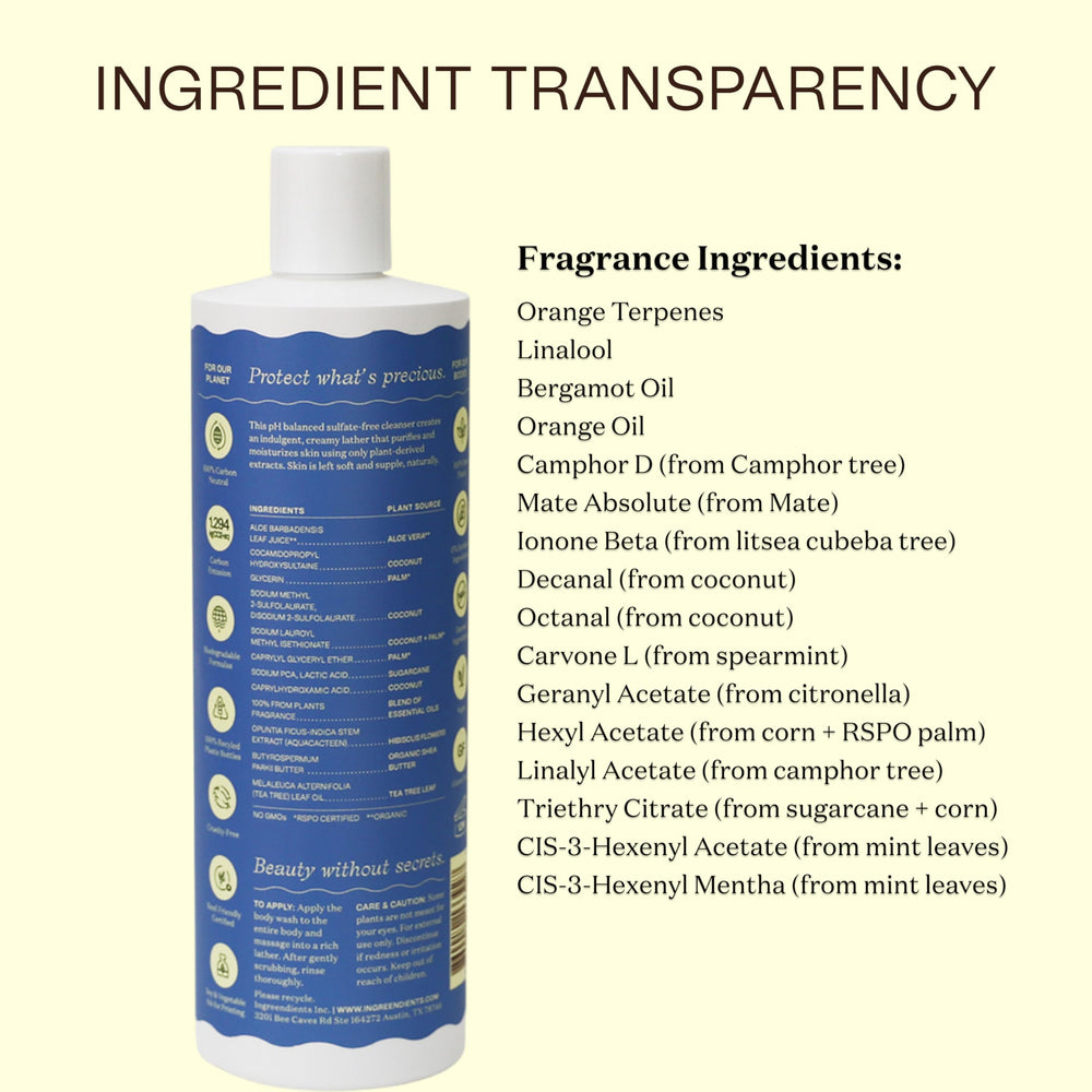 Ingreendients california-made bottle reflects small-batch care