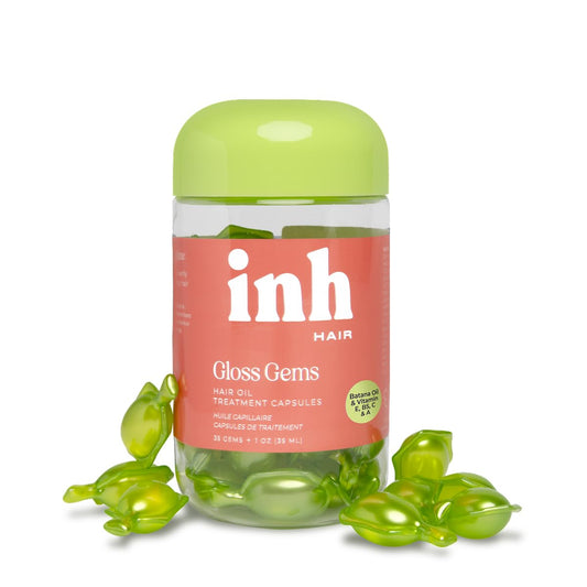 INH Hair Gloss Gems capsule pour shows instant shine on dry hair