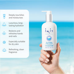 Creamy Inis lotion with visible shea butter for deep nourishment