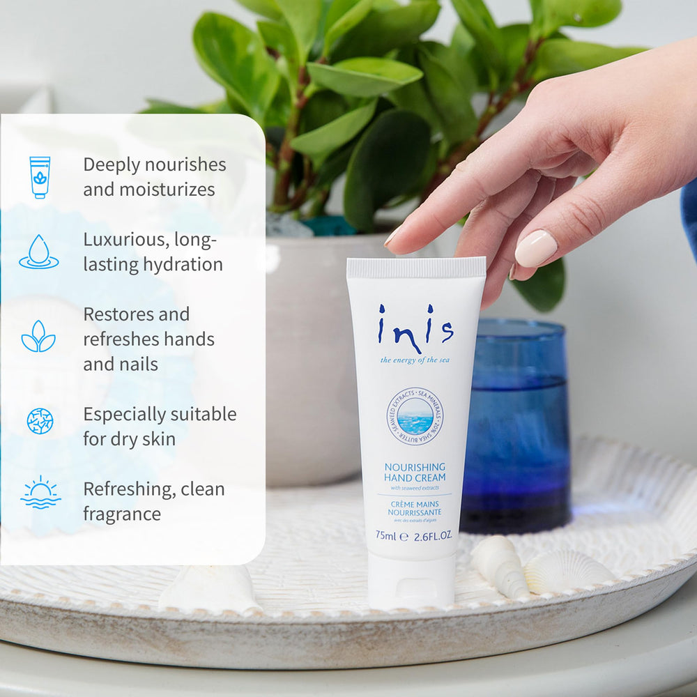 Inis Nourishing Hand Cream shea butter and argan oil nourish skin.