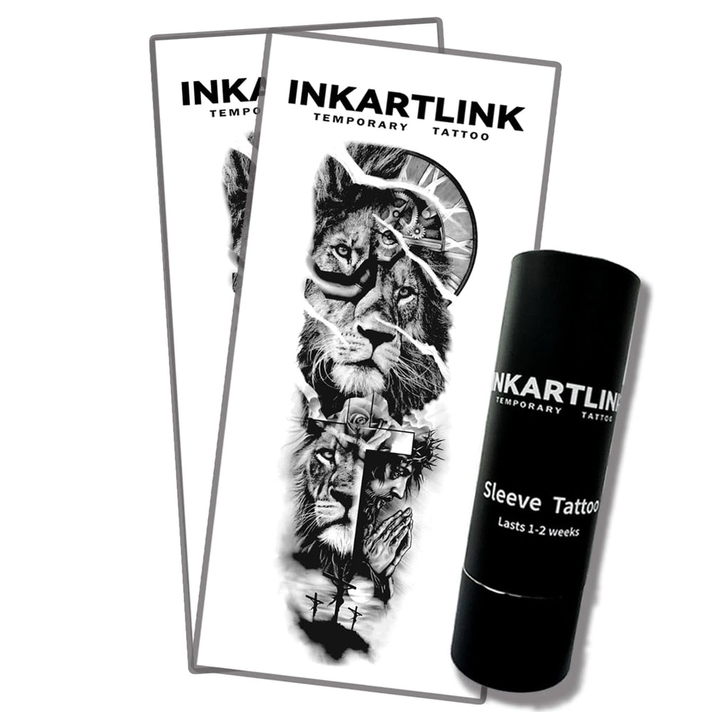 INKARTLINK Lion full-arm tattoo—bold design with waterproof, long-lasting wear.