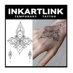 INKARTLINK Lotus 3 tattoo sheet showcases a realistic black design for effortless styling.