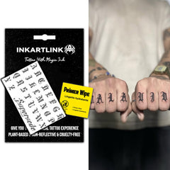INKARTLINK Gothic alphabet name tattoo showing durable, fade-resistant design for everyday wear.