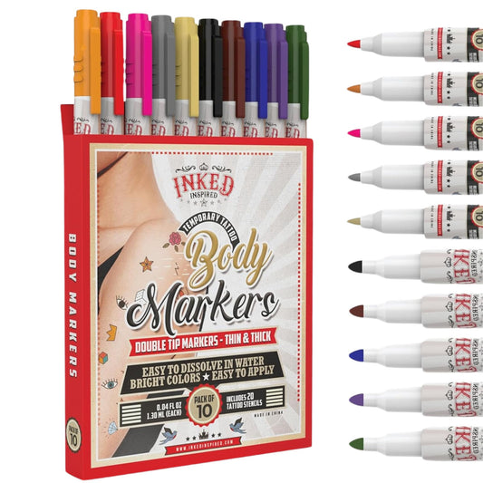Inked Inspired temporary markers front view with bold color options for DIY body art
