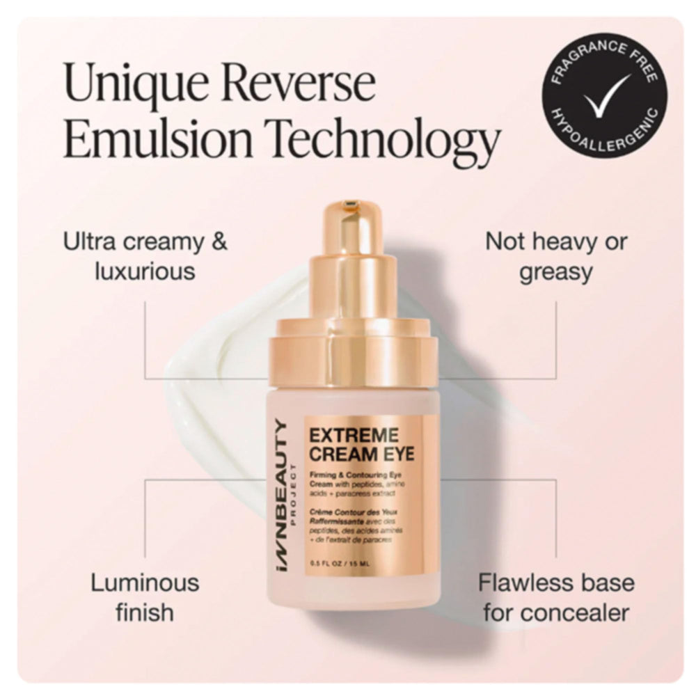 Innbeauty Project Extreme Cream Eye Firming packaging and pump showcasing convenient daily use