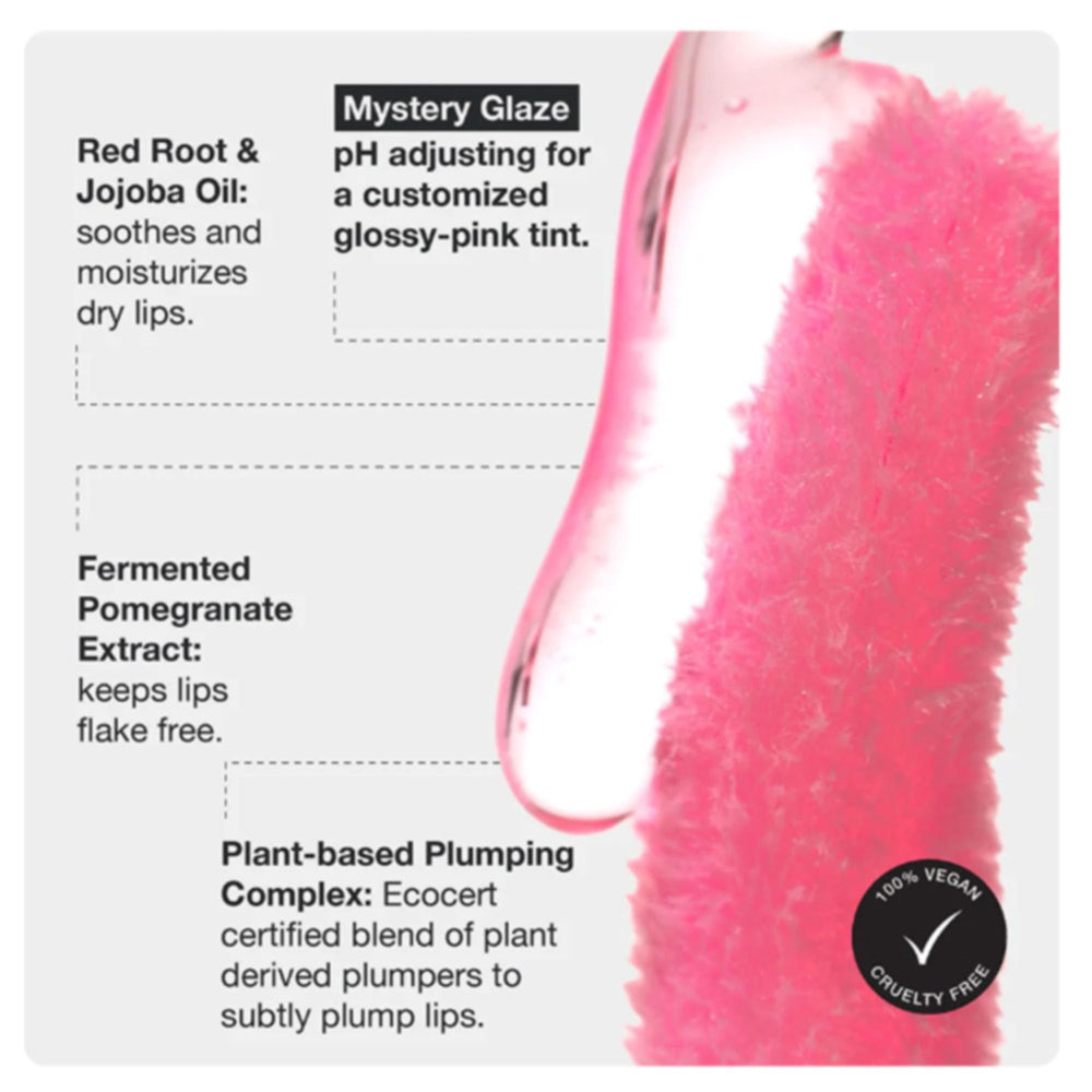 Innbeauty Project Glaze Lip Oil Mystery swatch demonstrates pink-tinted gloss for everyday wear.