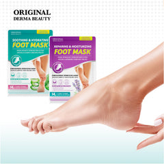 Innerest Derma Beauty lavender foot mask application 02 emphasizes relaxed spa moment