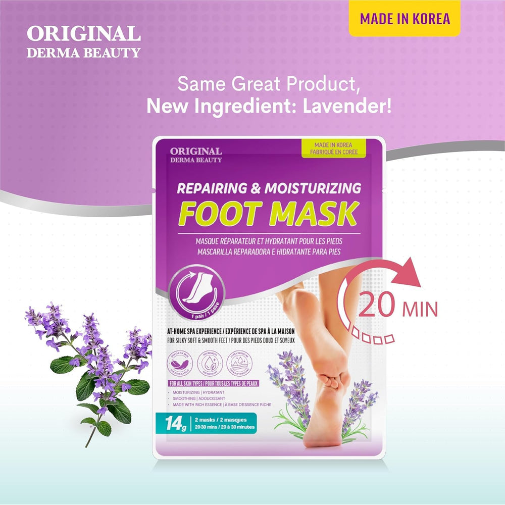 Innerest Derma Beauty lavender foot mask closeup shows hydrating formula