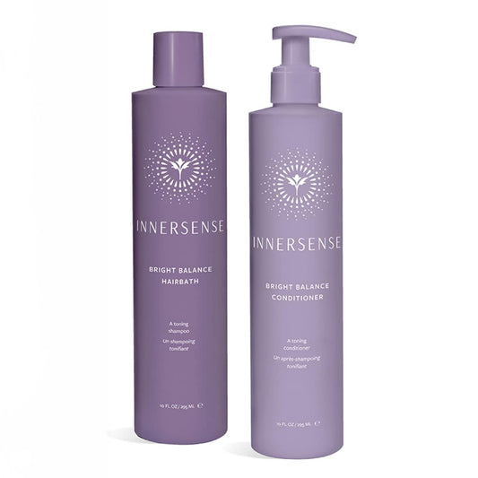 INNERSENSE Bright Balance Purple Shampoo bottle showing color correction for blonde hair