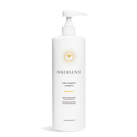 INNERSENSE Hairbath bottle demonstrates gentle cleanse for vibrant, healthy-looking hair.