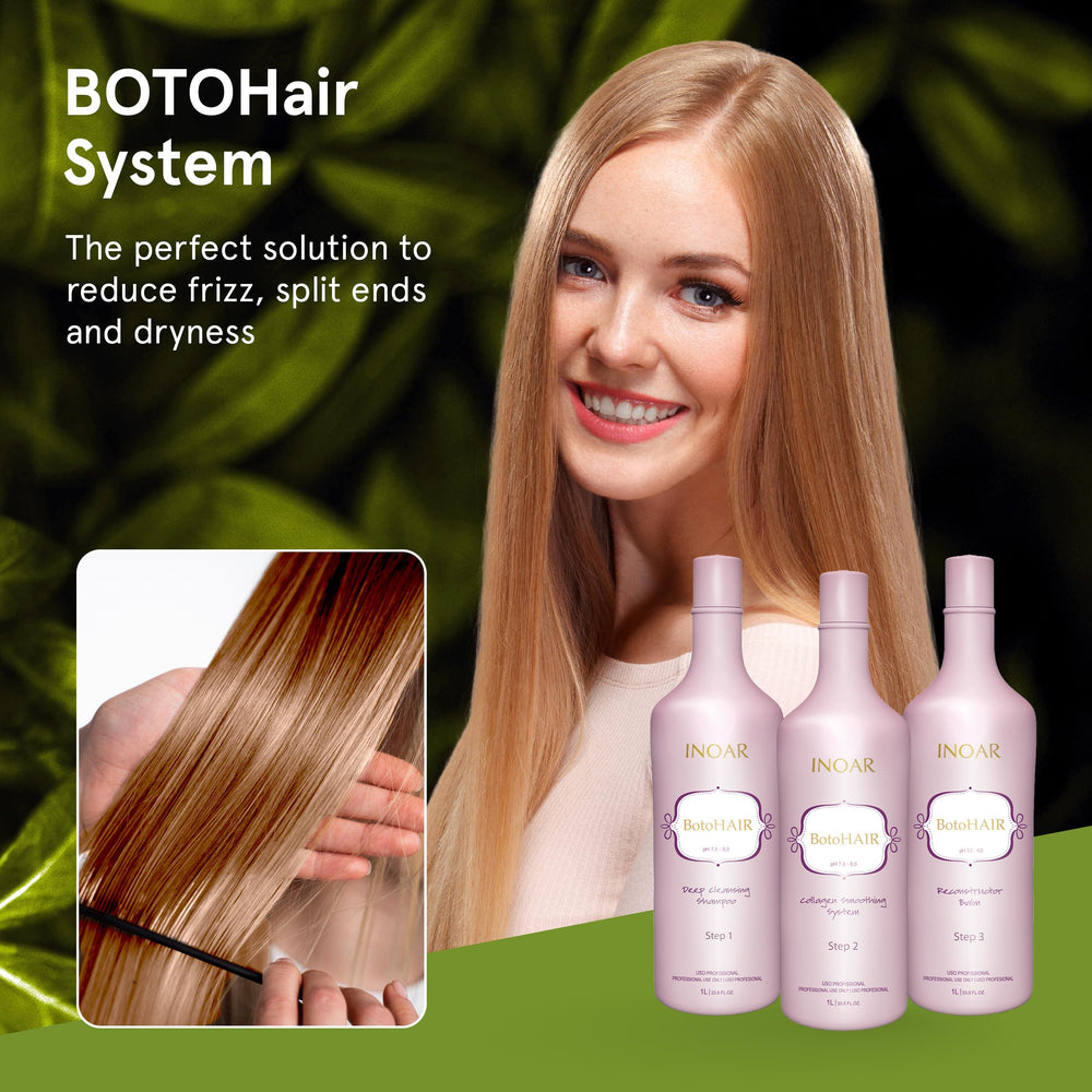 INOAR BotoHair Collagen Smoothing System bottle infuses keratin and collagen for smoother hair