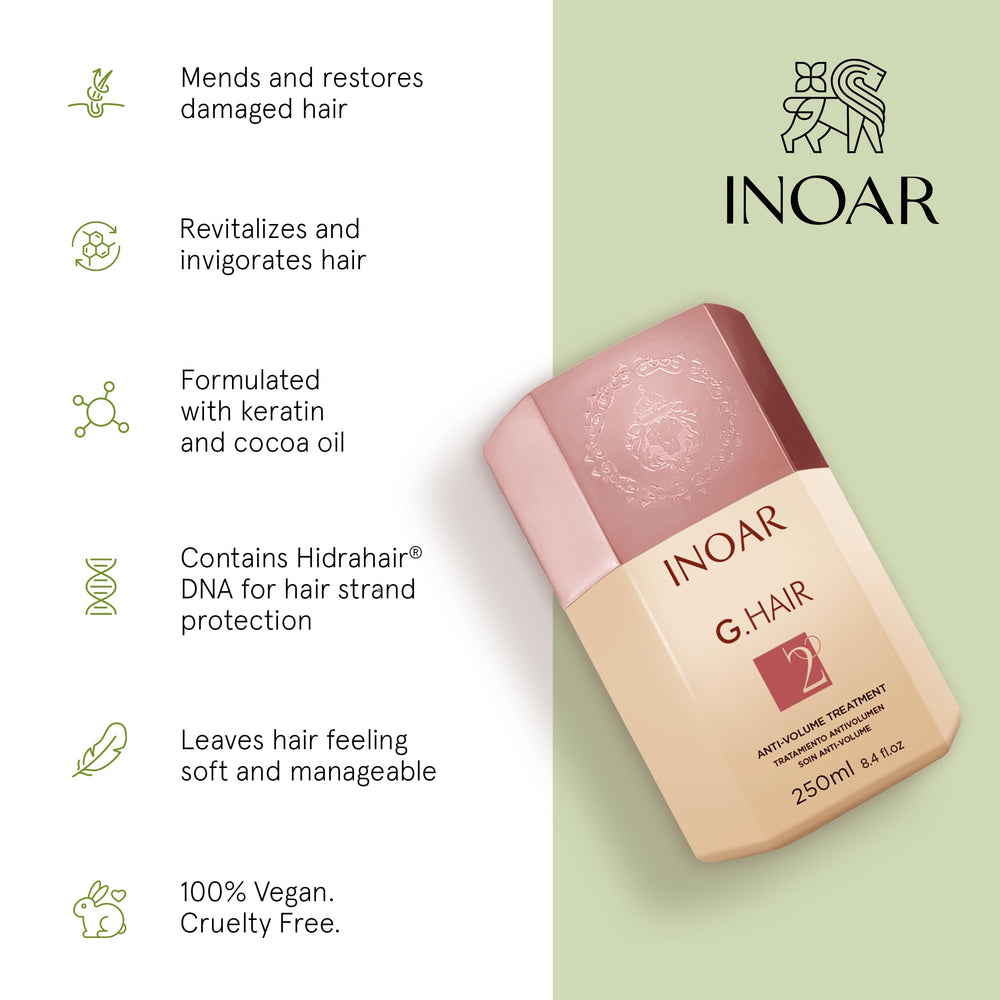 Close-up of INOAR GHair keratin texture indicating deep penetration and smoothing.