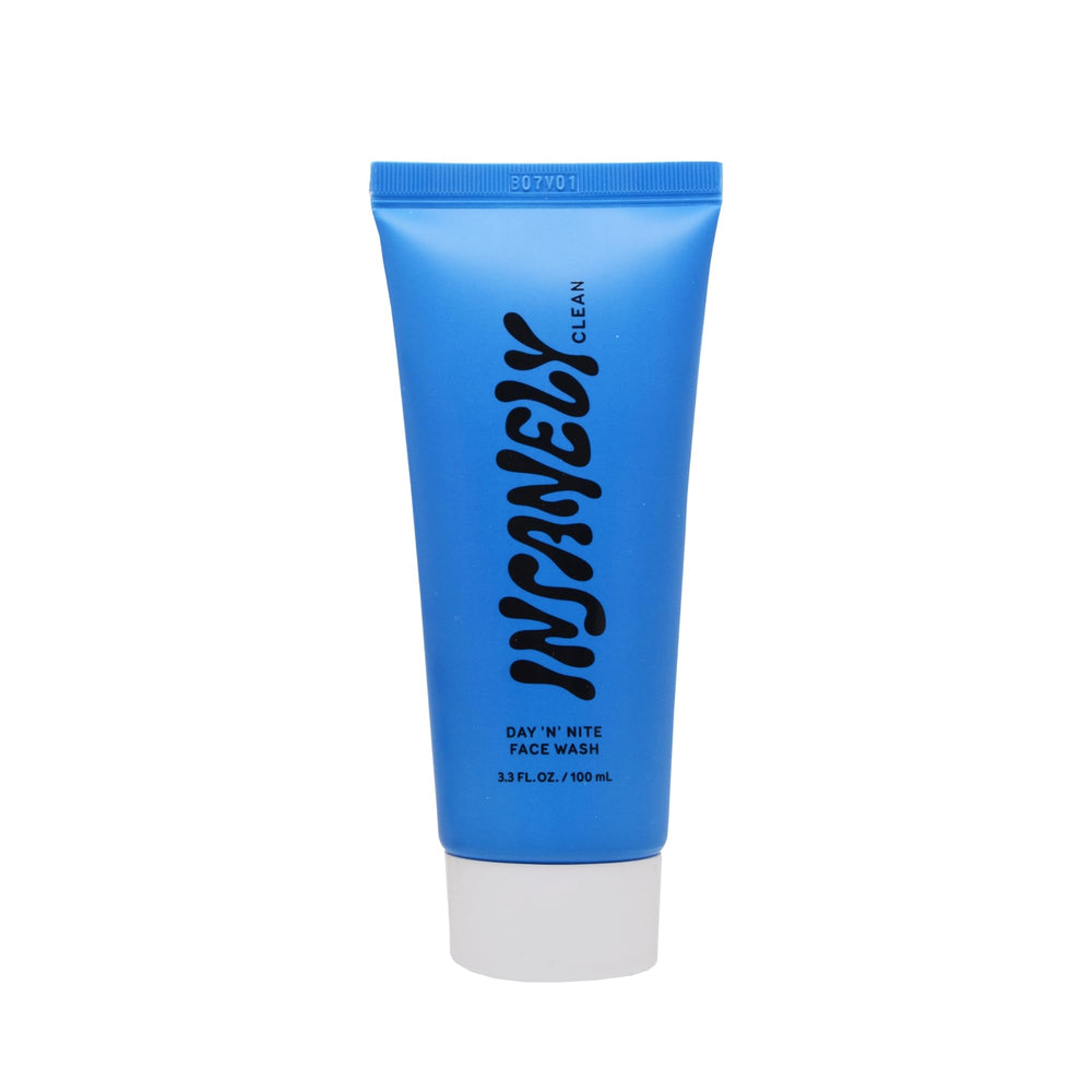 Insanely Clean Day N Nite face wash bottle, showing a hydrating daily cleanser for men's skin.