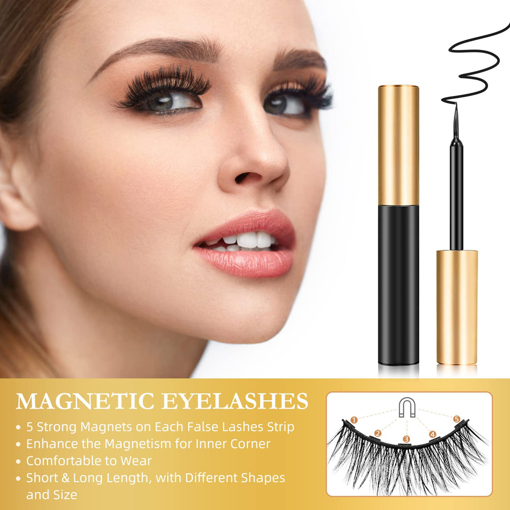 INSMART magnetic eyeliner trio, waterproof and smudge-resistant for lasting hold.