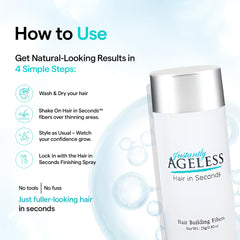 Instantly Ageless Hair in Seconds keratin derivatives enhance natural look when applied.