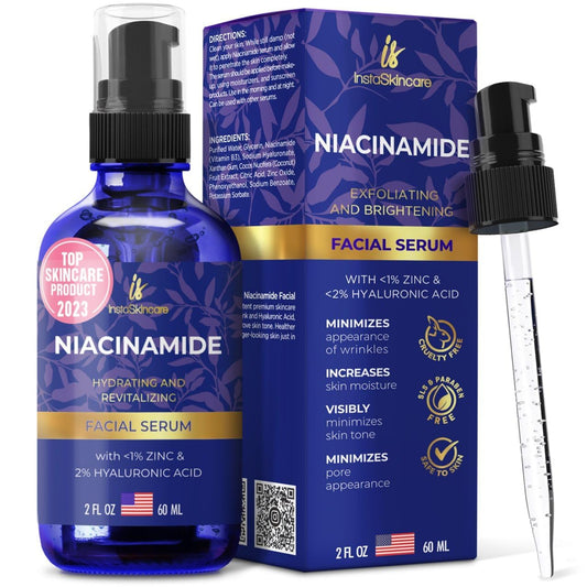 InstaSkincare Niacinamide Serum 2oz bottle for brightening and hydration.