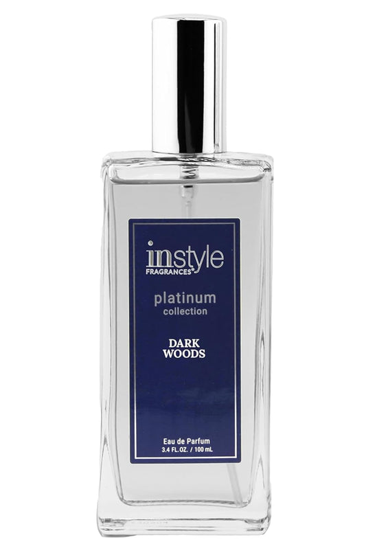 InStyle Fragrances Dark Woods bottle highlights a seductive vanilla-forward profile, ideal for evening wear