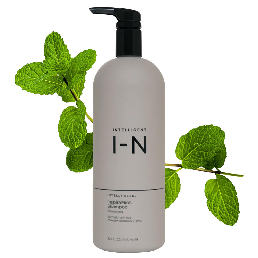 Intelligent Nutrients InspiraMint shampoo bottle with mint-infused formula for a refreshing cleanse
