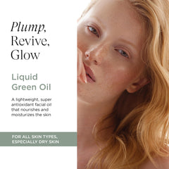 Intelligent Nutrients Liquid Green Face Oil dropper pour showing lightweight hydration.