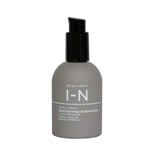 Intelligent Nutrients Seed Synergy Hydra-Lotion bottle front provides lightweight hydration for all skin types.