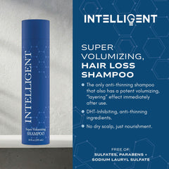 Intelligent Shop Super Volumizing Shampoo dense hair look after use suggests volume boost.