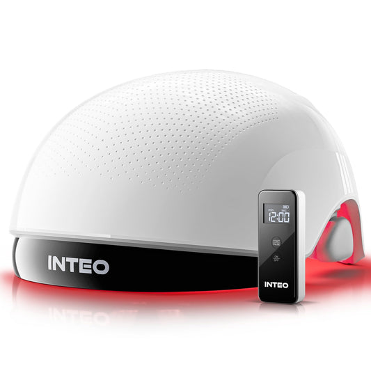 INTEO red light hair growth cap front view for at-home treatment
