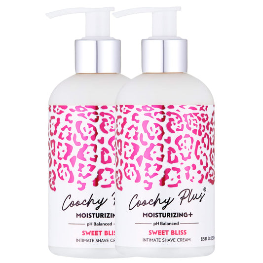 IntiMD Coochy Plus bottle front, premium moisturizing shave cream for intimate areas.