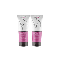 IntiMD Coochy Plus intimate shave cream bottle highlighting moisturizing formula for smooth shaving