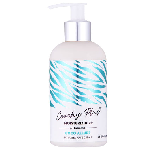 IntiMD Coochy Plus Coco Allure bottle ready for intimate shaving routine