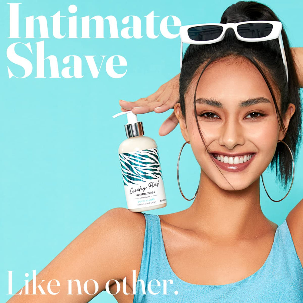 Close-up shows Coco Allure texture with rich, creamy glide for shaving.