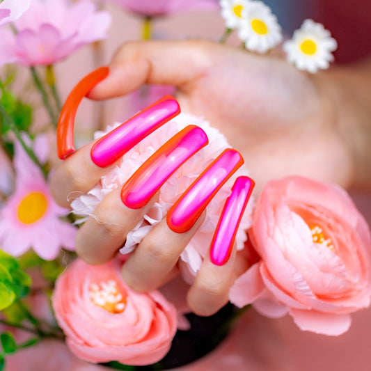 IntoVibes hot pink chrome press-on nails XL curved tip for salon-quality realism