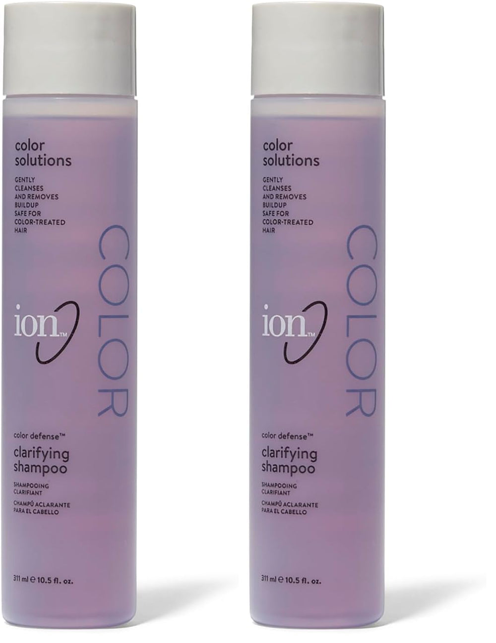 Ion Color Defense Clarifying Shampoo pack 2, front view, two sulfate-free bottles for color care.