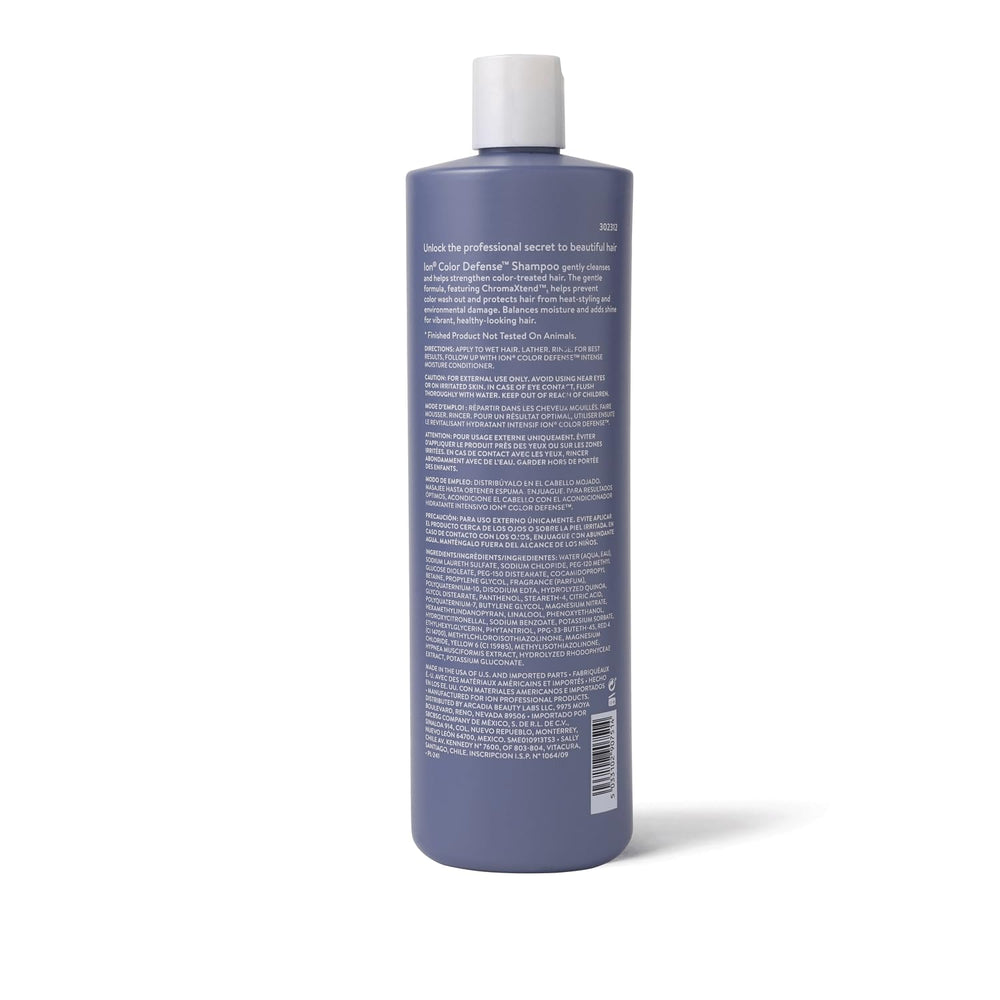 ion Color Defense Shampoo package closeup highlights vegan, paraben-free formula