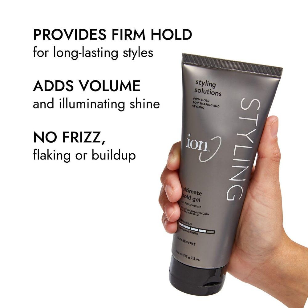 Ion Ultimate Hold Gel emphasizes added volume and radiant shine