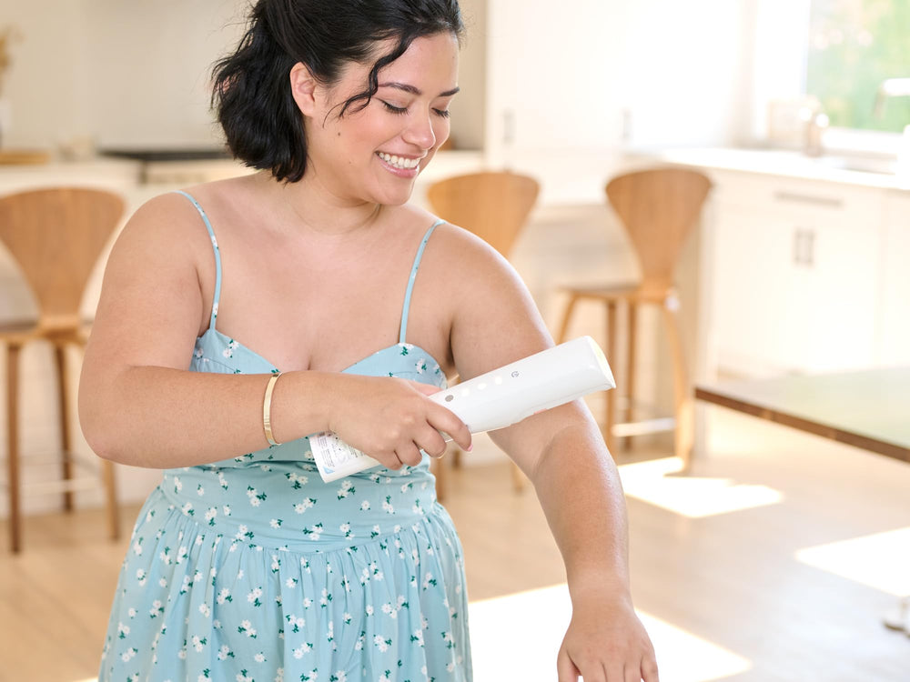 IONIQ Skincare full-body application scenario in home tanning routine.