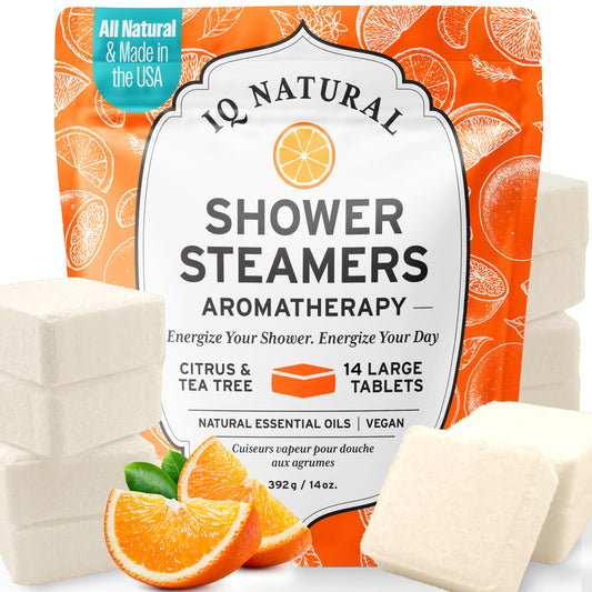 IQNATURAL Citrus Shower Steamer front view showing product design and bright aroma