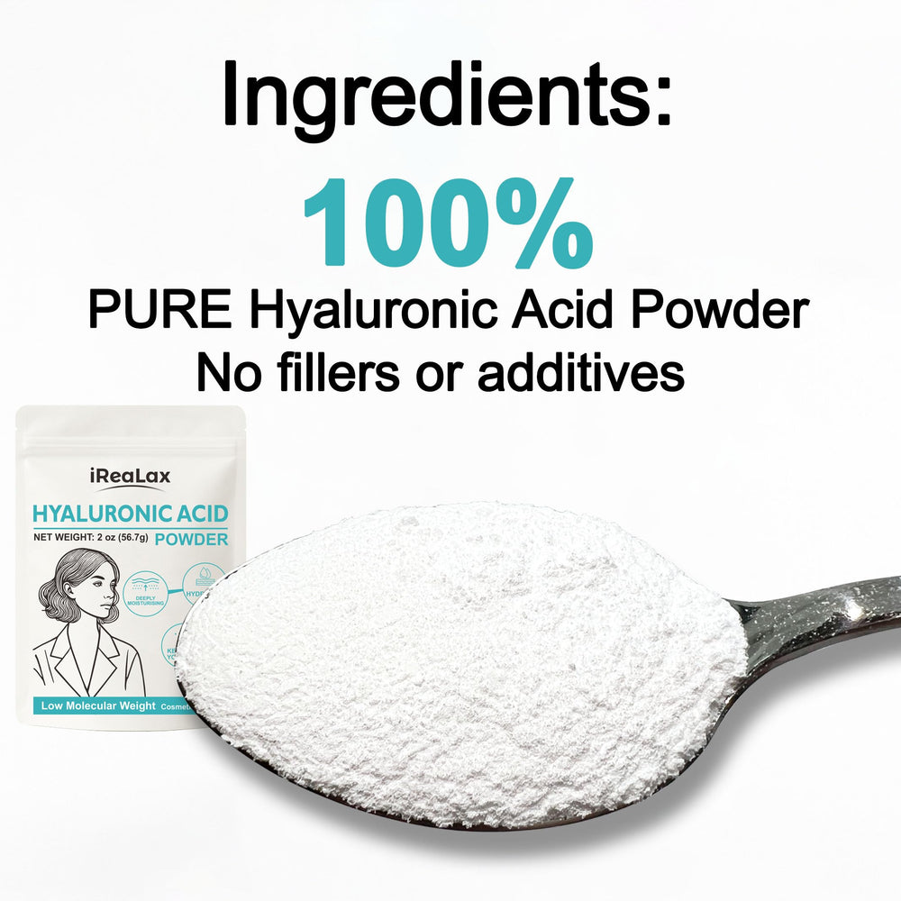 iReaLax Low MW Hyaluronic Acid Powder dissolves into a light, water-like solution for serums.
