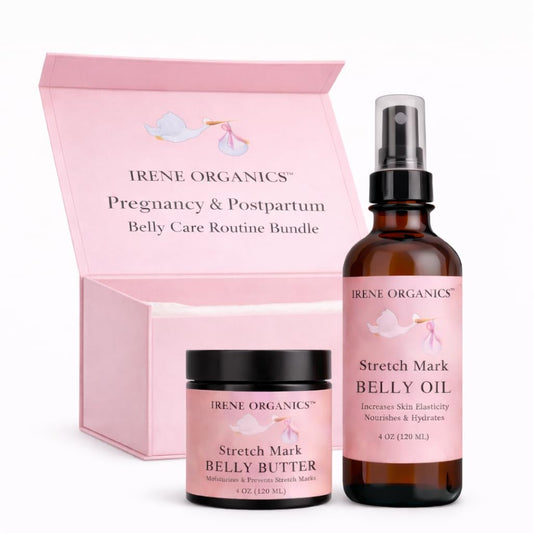 Irene Organics Belly Butter jar shows rich texture for pregnancy skin hydration