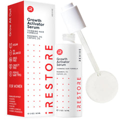 iRestore Scalp Serum bottle shown with hydrating formula for fuller-looking hair
