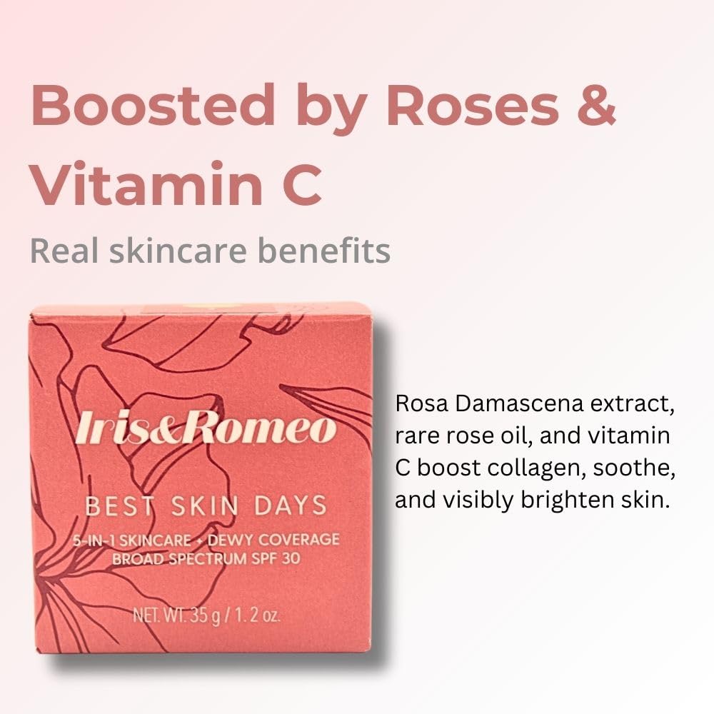 Product in natural light shows radiant, healthy-looking skin with olive undertones.