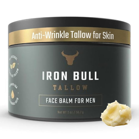 Iron Bull Tallow moisturizer jar promotes smooth, hydrated skin.