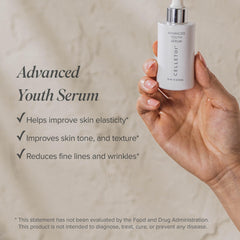 Isagenix Celletoi Advanced Youth Serum swatch on skin showing elasticity and smooth texture