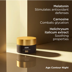 Peptides closeup demonstrating firmness-supporting ingredients in ISDIN Age Contour Night Cream.