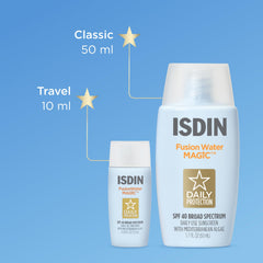 ISDIN Fusion Water MAGIC 10ml bottle for on-the-go sun protection throughout the day